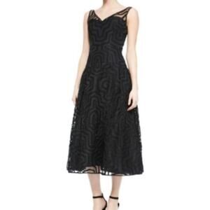 Milly Olivia Black Illusion Cocktail Dress Sleeveless Midi Gown Size 4